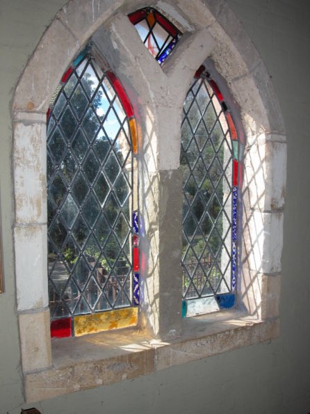 Stained glass window at Montsalvat Artists' Community