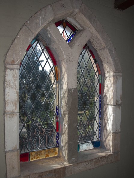 Stained glass window at Montsalvat Artists' Community