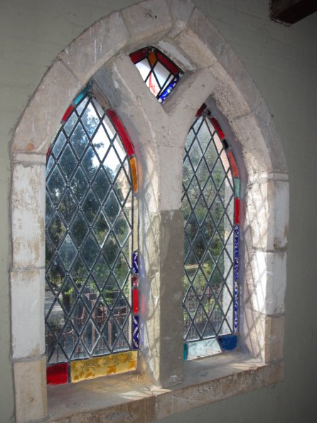 Stained glass window at Montsalvat Artists' Community